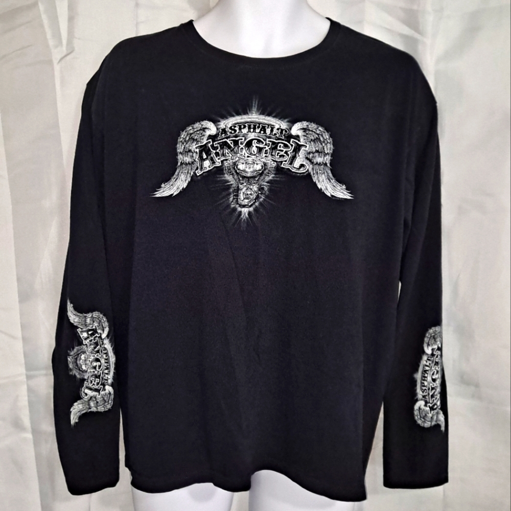 Asphalt Angel Long Sleeve T-Shirt Women's XL Black w/ White Decals Motorcycle